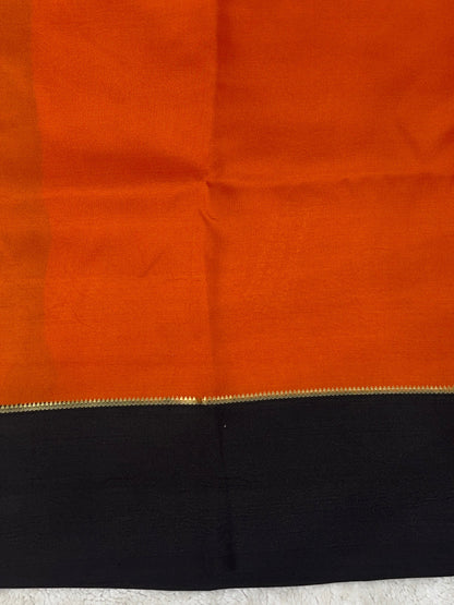Pure Zari Mysore Silk Saree Bentex Border In Orange With Black Contrast Color