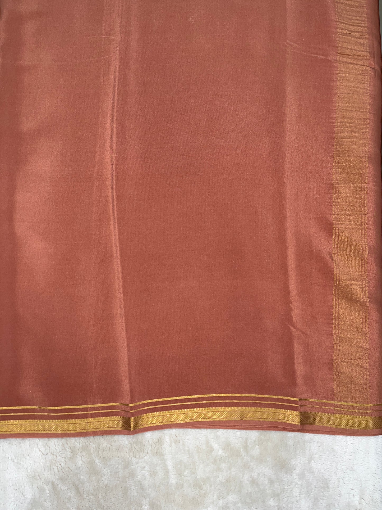 Two Line One Inch Border in Gold Lace Mysore silk saree In Self Beige Color