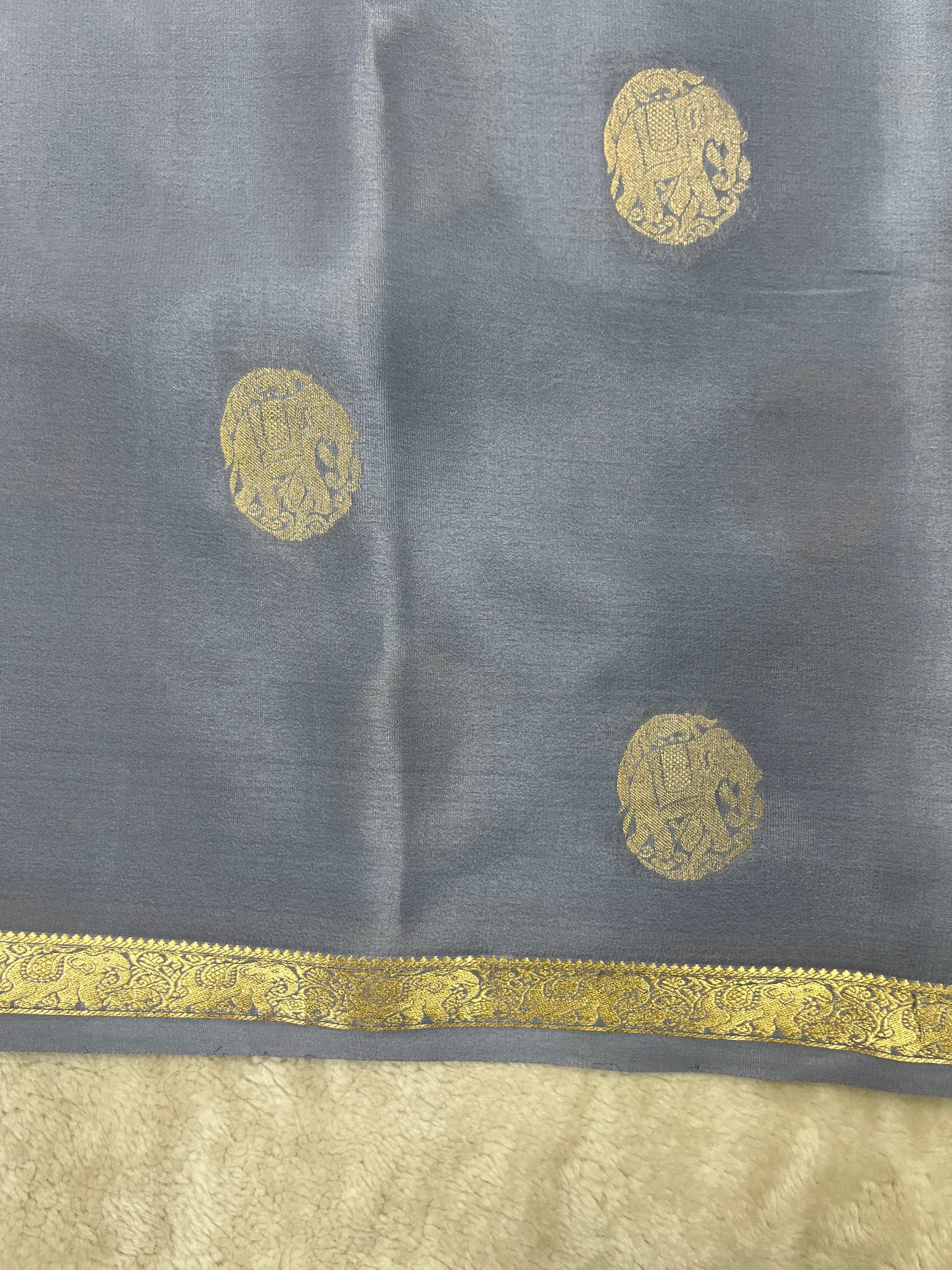 Pure Crepe Mysore Silk elephant buta- 1145307
