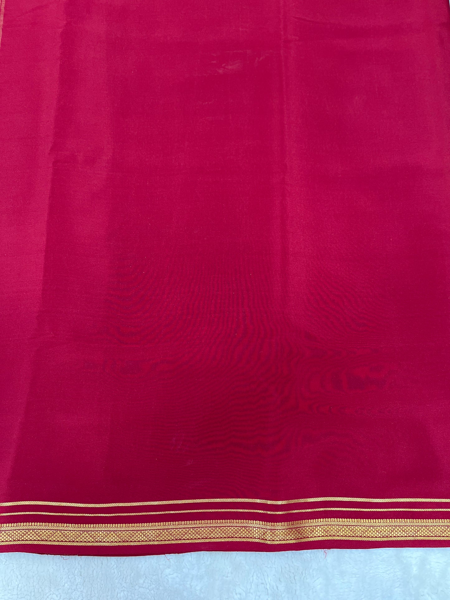 Two Line One Inch Border in Gold Lace Mysore silk saree In Self Maroon Color