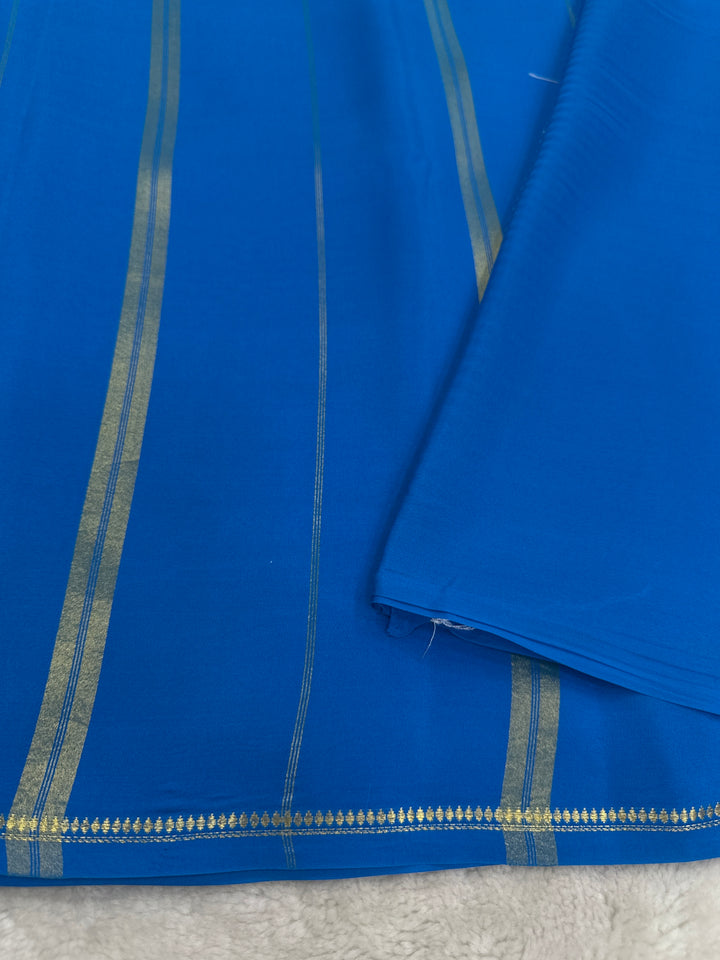 Pencil Border Pure Mysore Silk Saree in Pure Zari Blue Color With Self Color Blouse