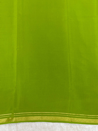 Two Line One Inch Border in Gold Lace Mysore silk saree In Self Light Green Color