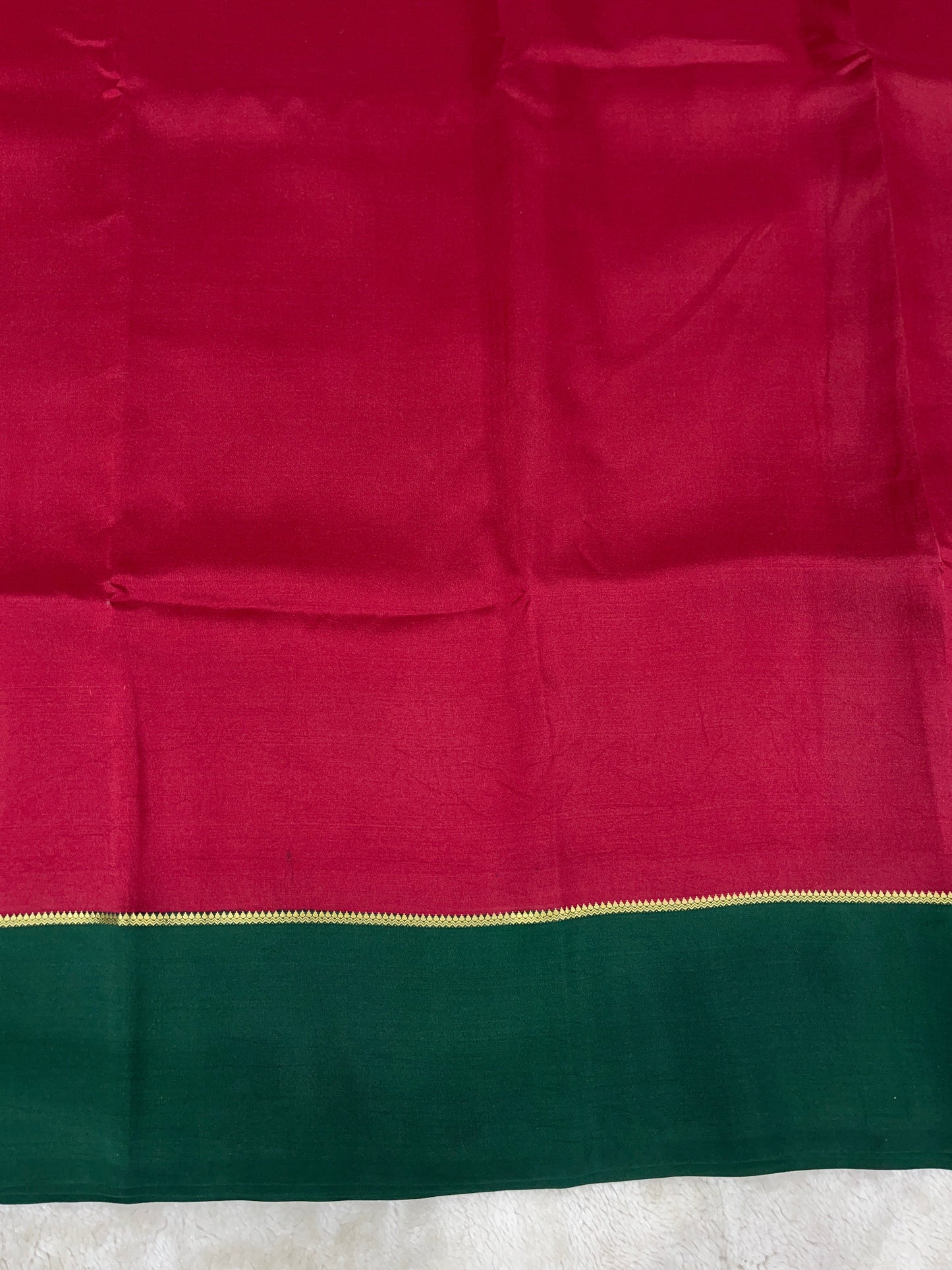 Pure Zari Mysore Silk Saree Bentex Border In Red With Green Contrast Color