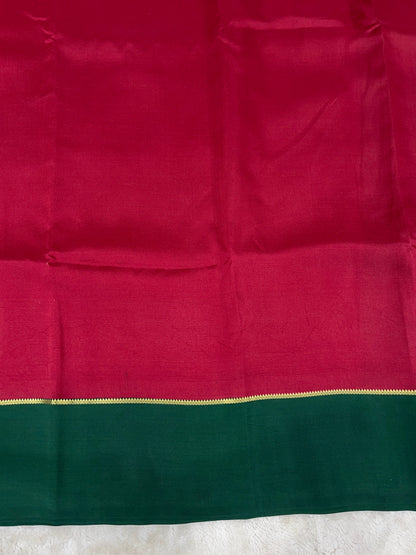 Pure Zari Mysore Silk Saree Bentex Border In Red With Green Contrast Color