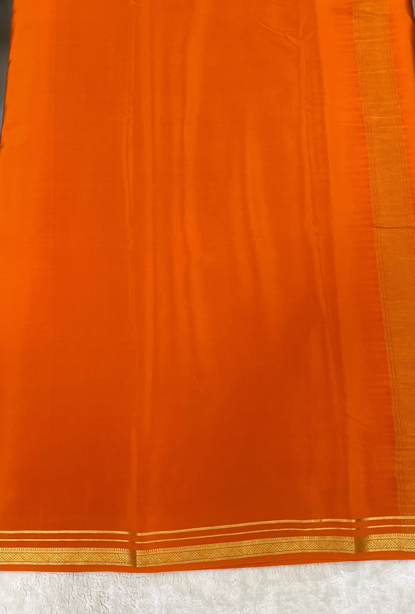 Two Line One Inch Border in Gold Lace Mysore silk saree In Self Orange Color
