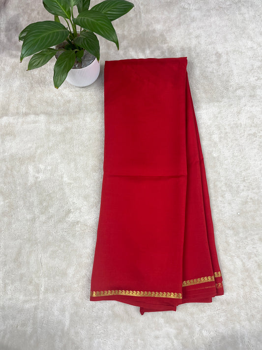 Pure Zari Mysore Silk Saree Paisely Border In Red With Self Color Blouse