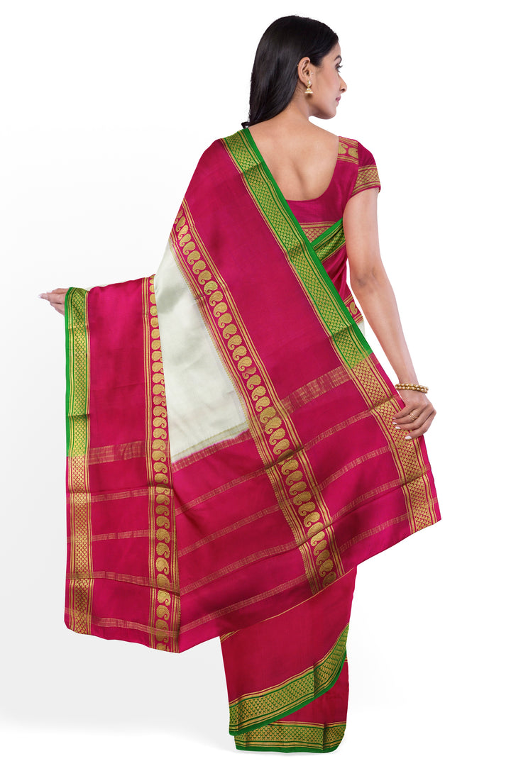 White Pure Mysore Crepe Silk Saree | SILK MARK CERTIFIED