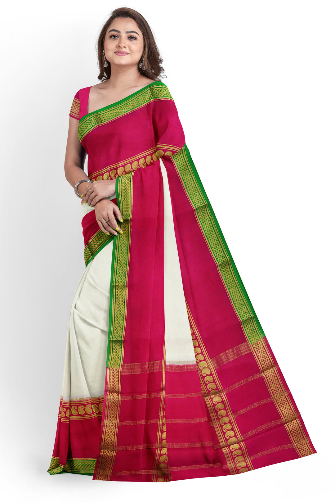 White Pure Mysore Crepe Silk Saree | SILK MARK CERTIFIED