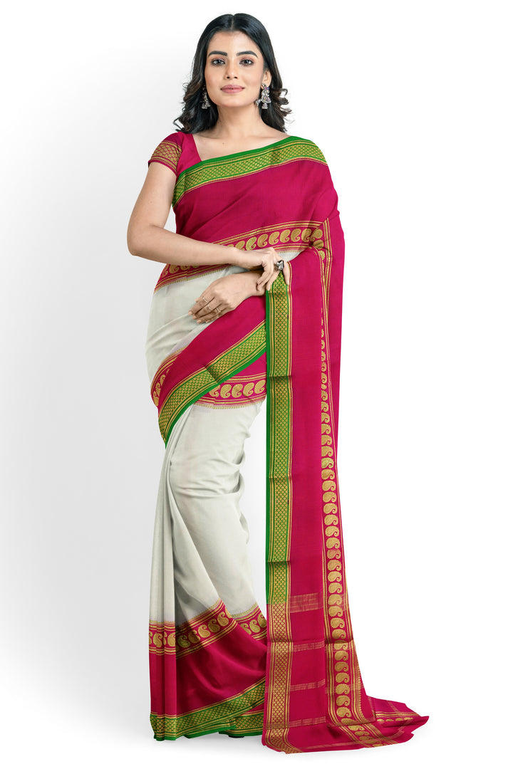 White Pure Mysore Crepe Silk Saree | SILK MARK CERTIFIED