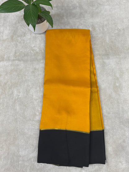 Pure Zari Mysore Silk Saree Bentex Border In Yellow With Black Contrast Color