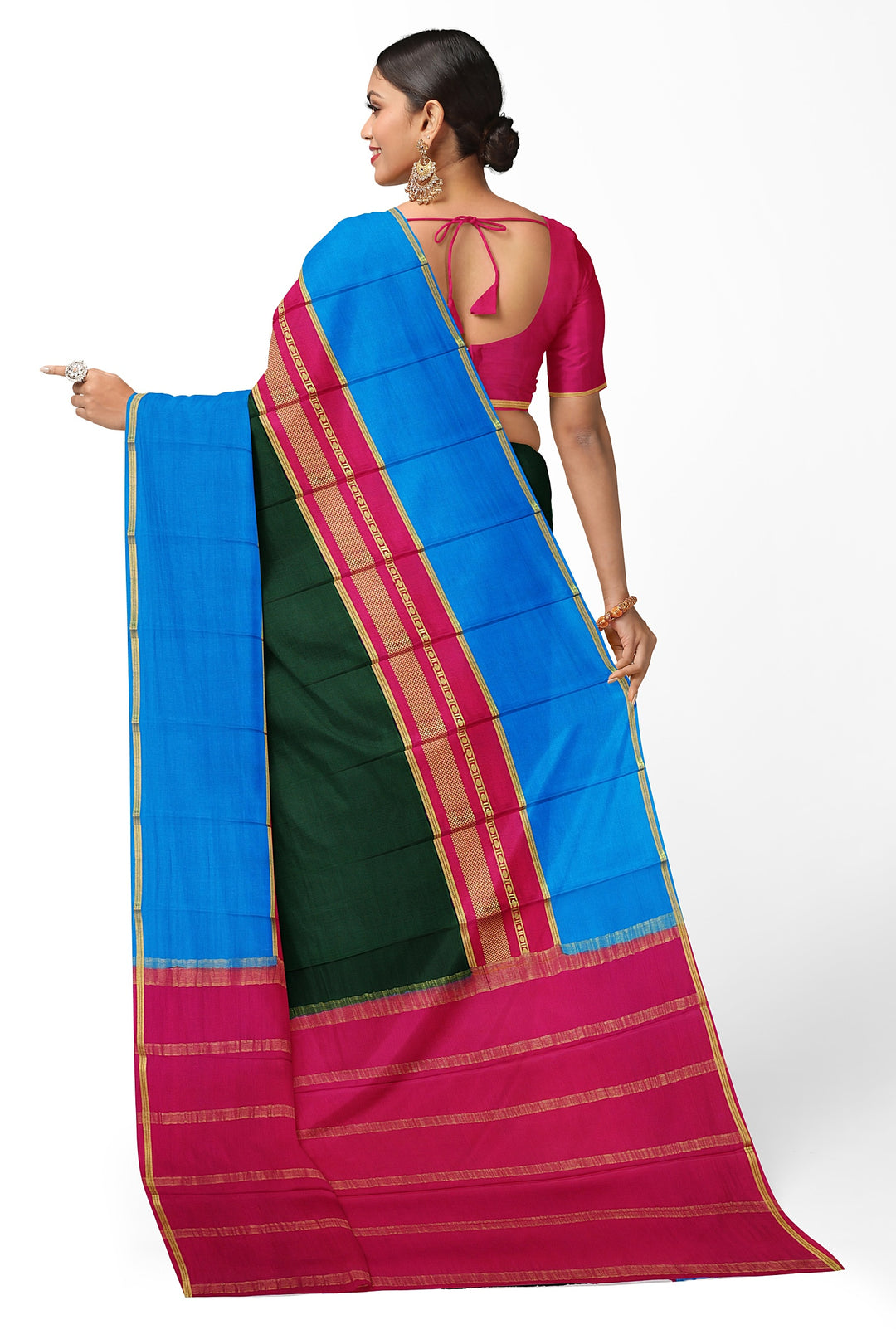 Dark Green Pure Mysore Crepe Silk Saree | SILK MARK CERTIFIED