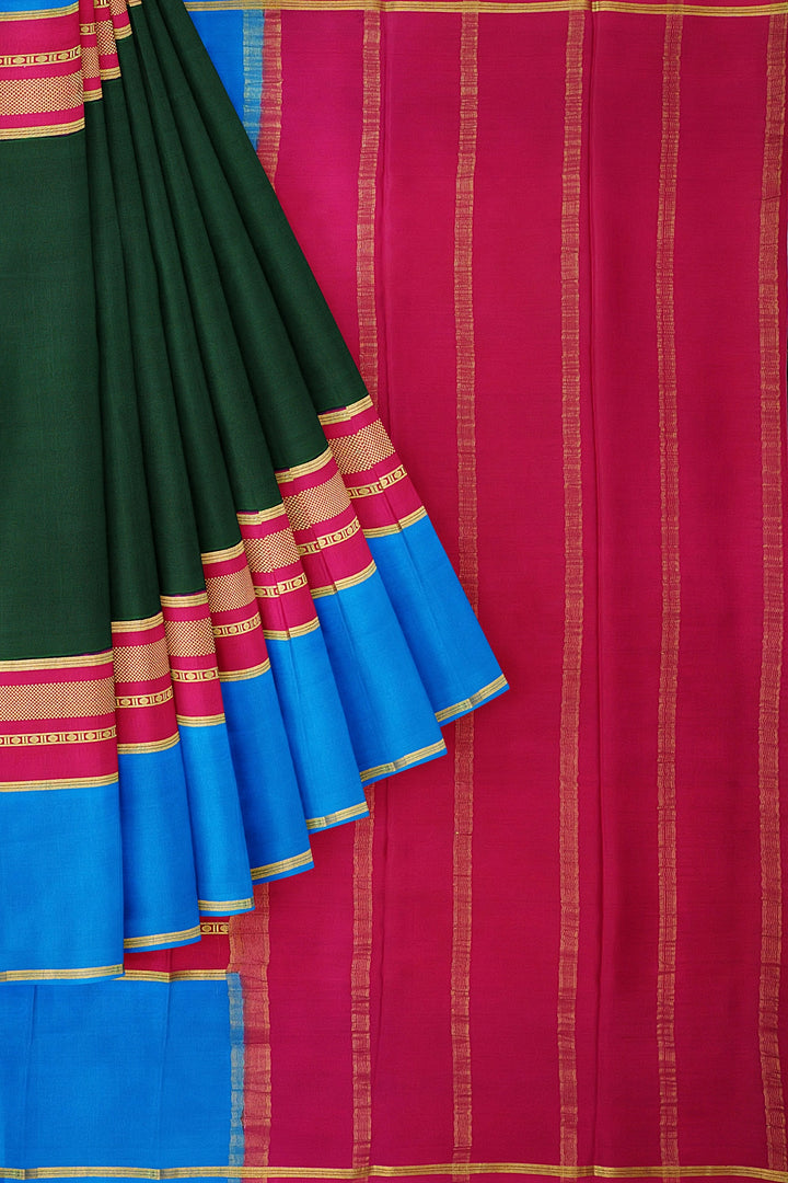 Dark Green Pure Mysore Crepe Silk Saree | SILK MARK CERTIFIED