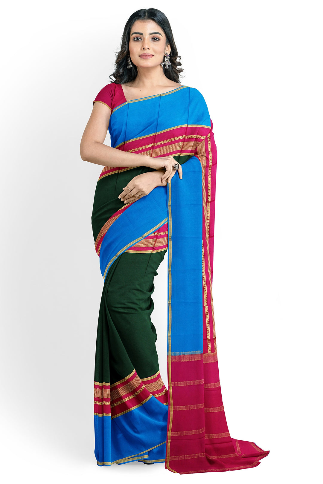 Dark Green Pure Mysore Crepe Silk Saree | SILK MARK CERTIFIED