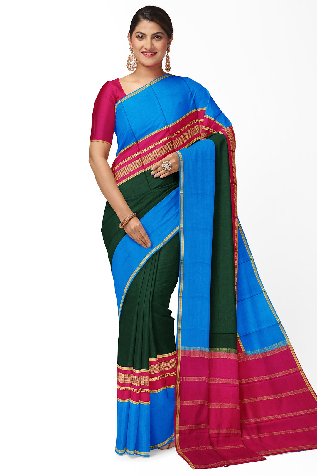 Dark Green Pure Mysore Crepe Silk Saree | SILK MARK CERTIFIED