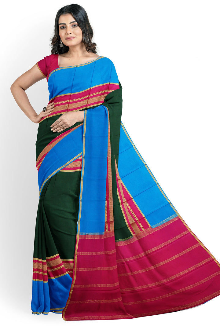 Dark Green Pure Mysore Crepe Silk Saree | SILK MARK CERTIFIED