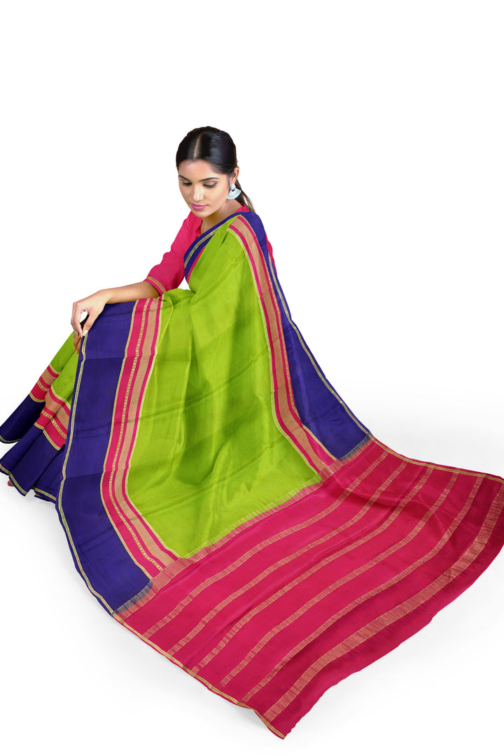 Green Pure Mysore Crepe Silk 3D Saree | SILK MARK CERTIFIED