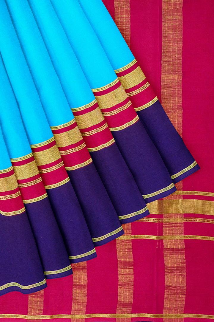 Blue Pure Mysore Crepe 3D Silk Saree | SILK MARK CERTIFIED