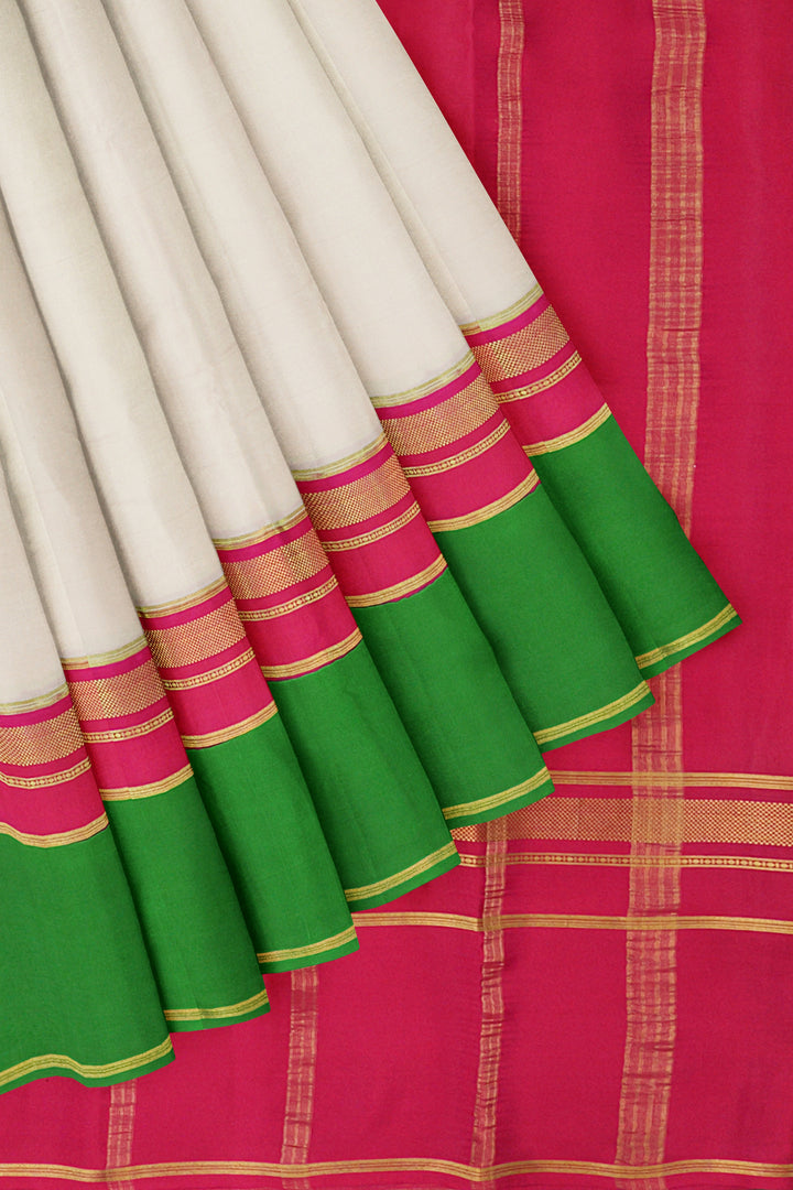 White Pure Mysore Crepe Silk Saree | SILK MARK CERTIFIED