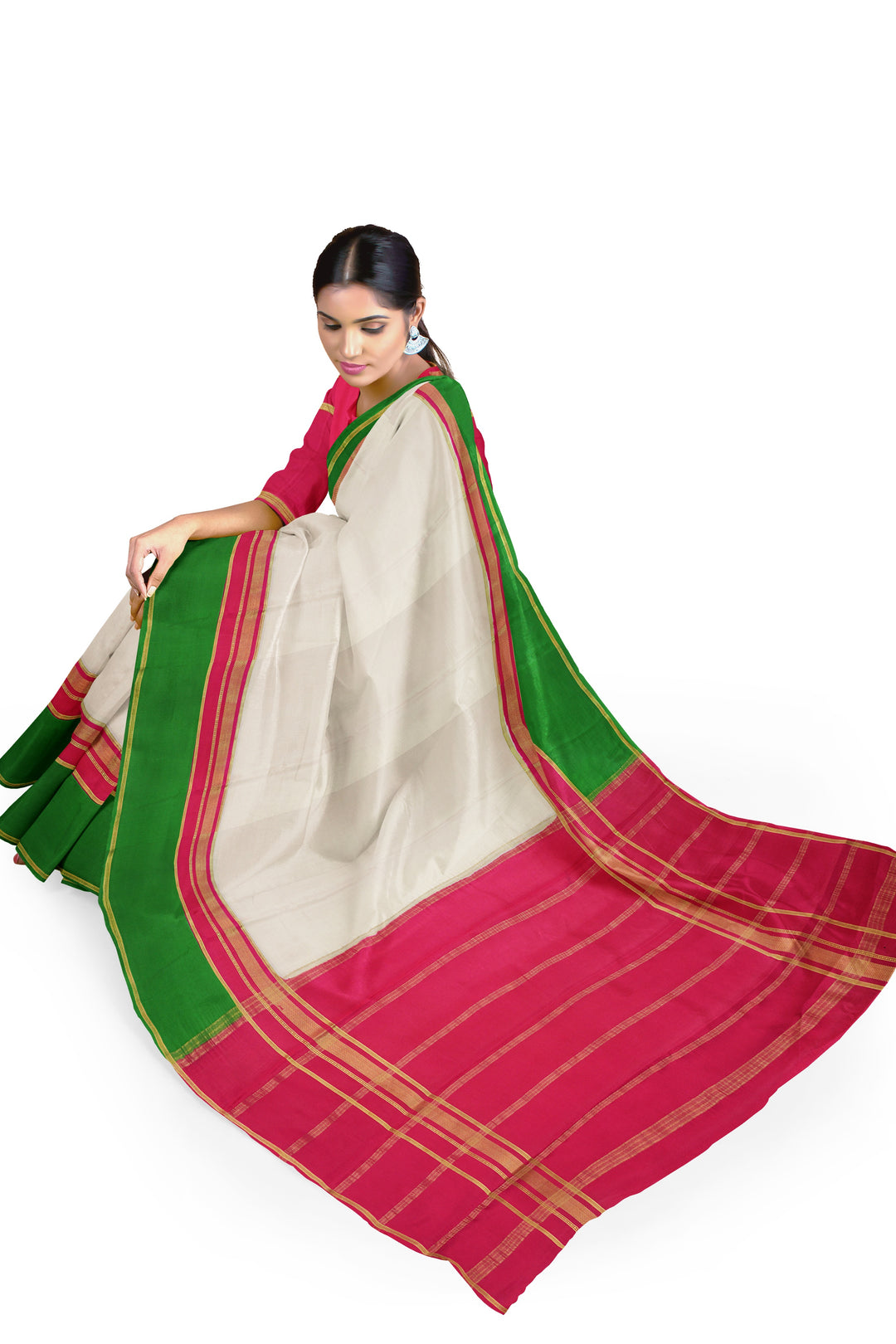 White Pure Mysore Crepe Silk Saree | SILK MARK CERTIFIED