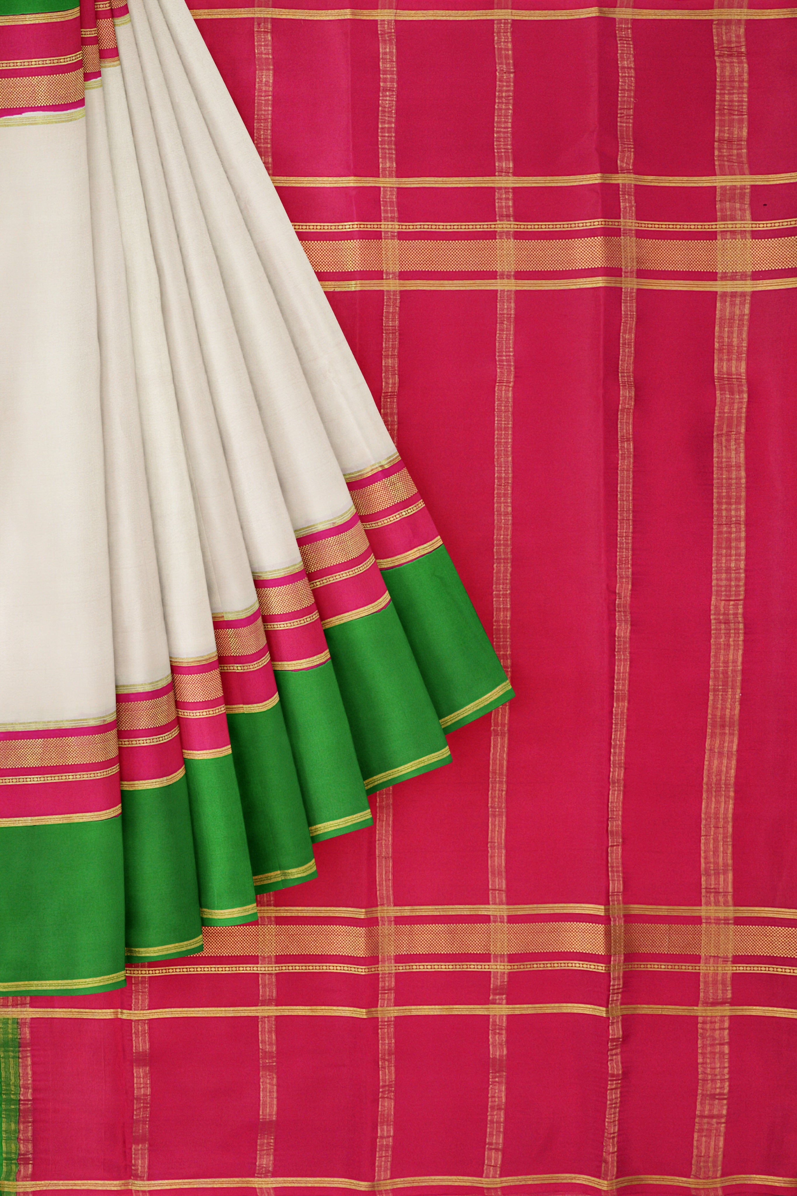 Off White Hand Painted Mysore Crepe Silk Saree | Avishya.com