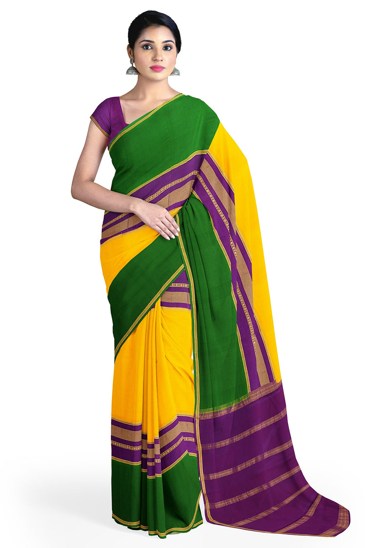 Yellow Pure Mysore Crepe Silk 3D Saree | SILK MARK CERTIFIED