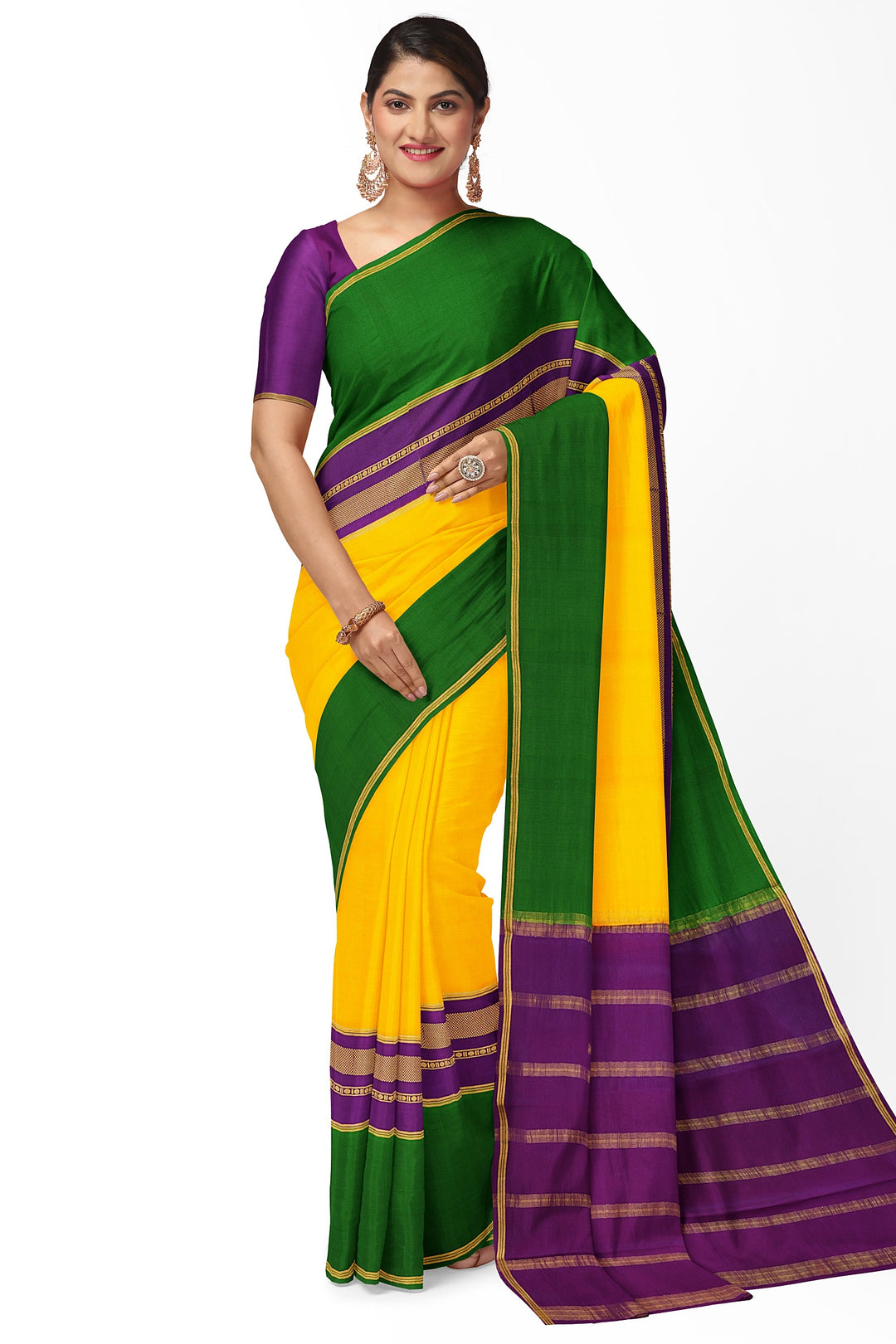 Yellow Pure Mysore Crepe Silk 3D Saree | SILK MARK CERTIFIED