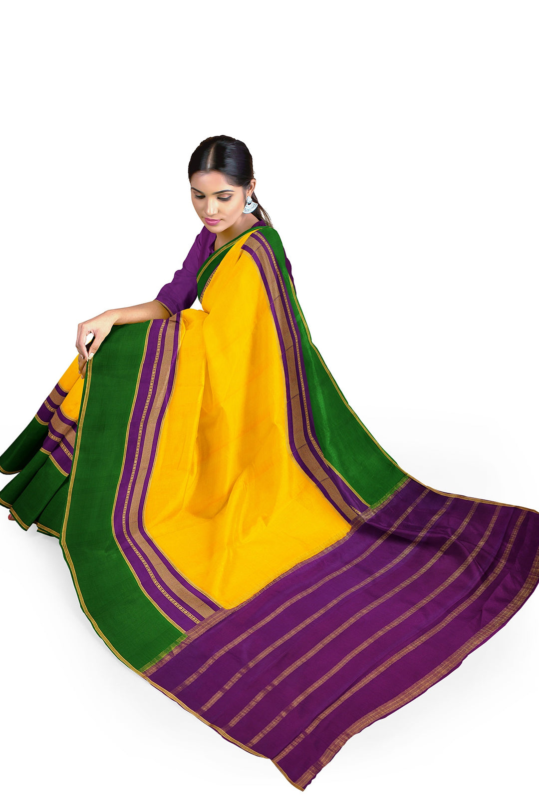 Yellow Pure Mysore Crepe Silk 3D Saree | SILK MARK CERTIFIED