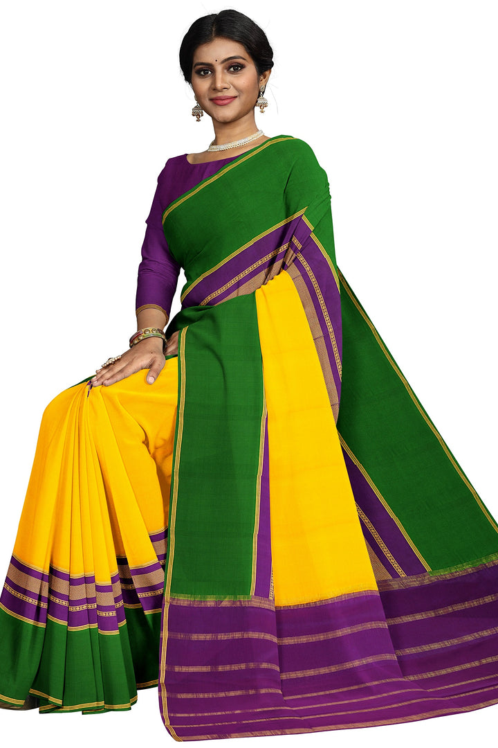 Yellow Pure Mysore Crepe Silk 3D Saree | SILK MARK CERTIFIED