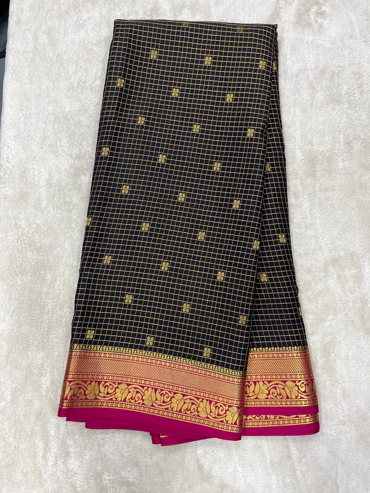 Pure Crepe Mysore Silk checks butta - 2637798