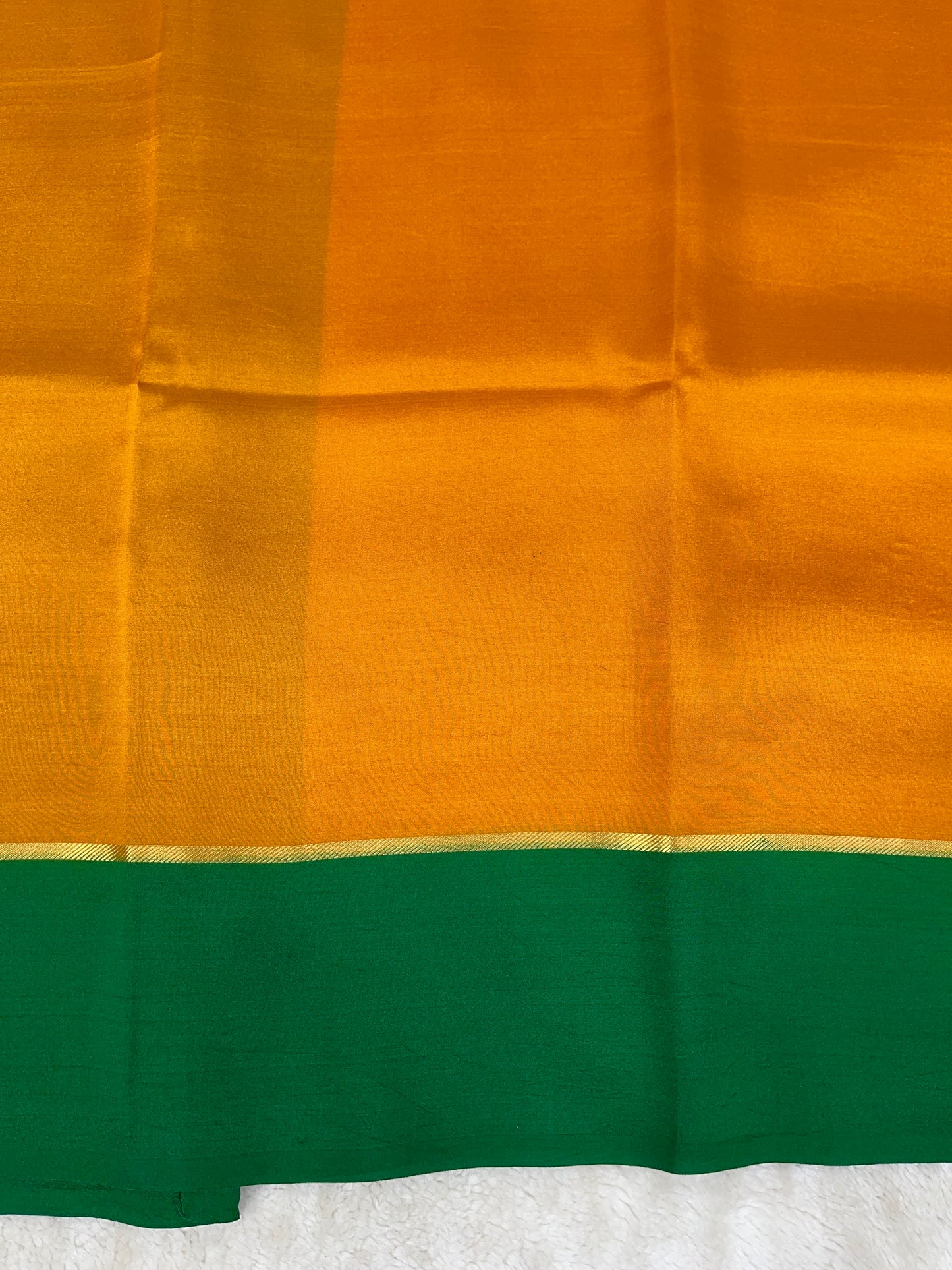 Pure Zari Mysore Silk Saree Bentex Border In Yellow With Green Contrast Color