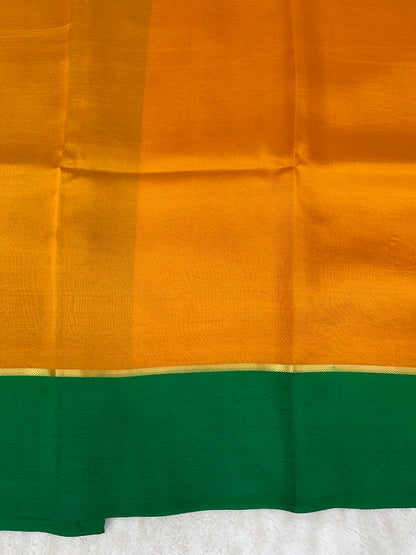 Pure Zari Mysore Silk Saree Bentex Border In Yellow With Green Contrast Color
