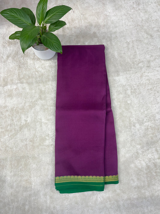 Pure Zari Mysore Silk Saree Two Mango Border In Wine With Green Contrast Color Blouse
