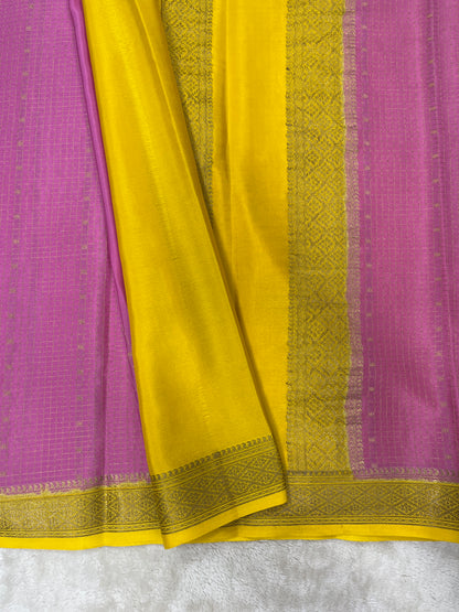 Pure Crepe Mysore Silk mungi checks butta  - 1145303