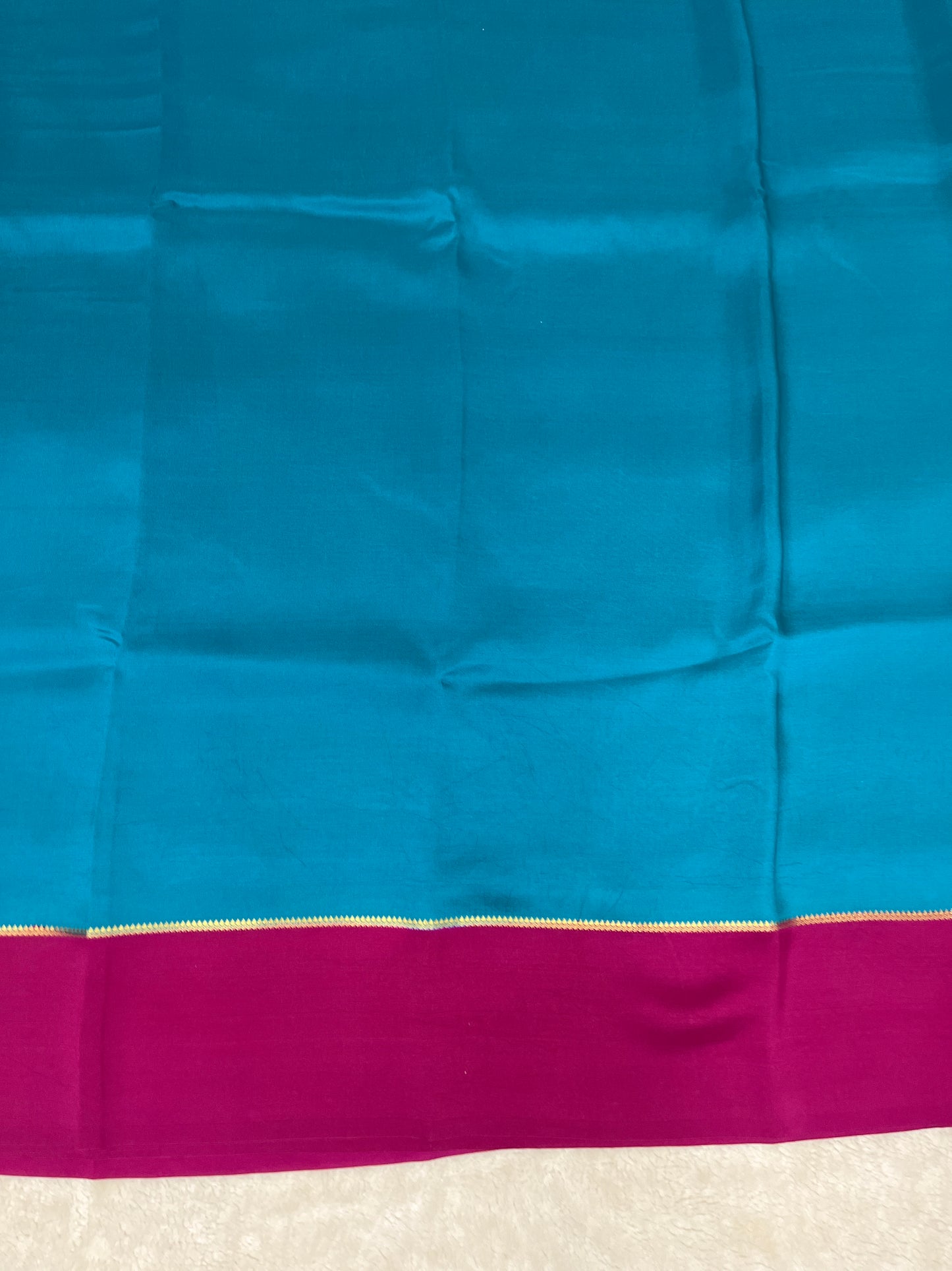Pure Zari Mysore Silk Saree Bentex Border In Blue With Pink Contrast Color