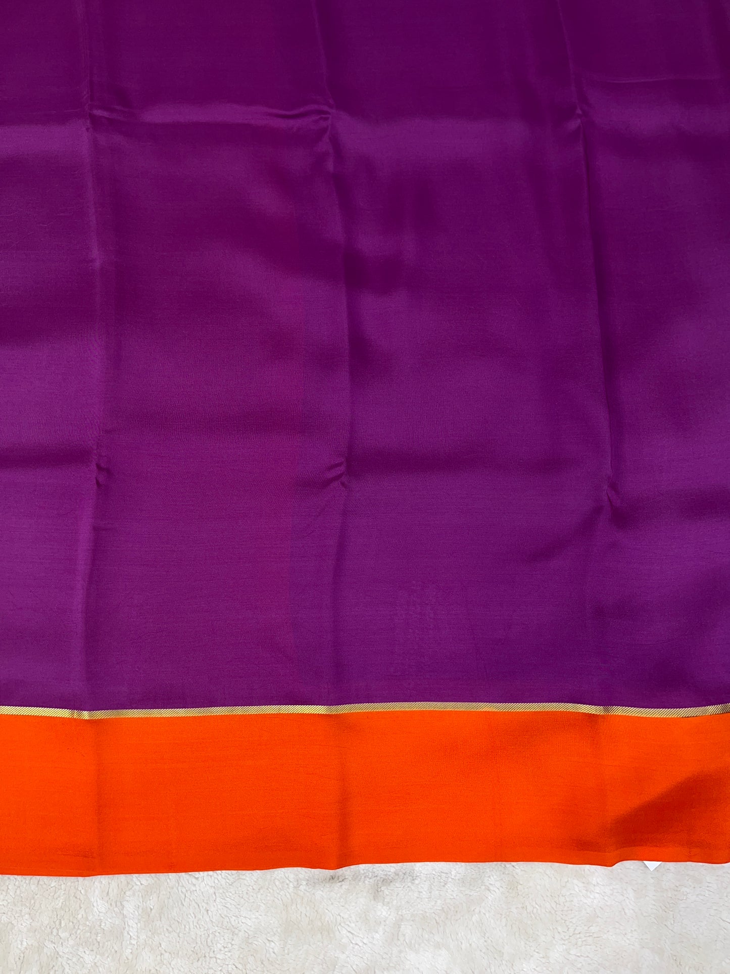Pure Zari Mysore Silk Saree Bentex Border In Puple With Orange Contrast Color