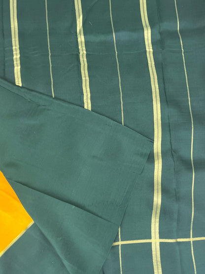 Pure Zari Mysore Silk Saree Bentex Border In Yellow With Green Contrast Color