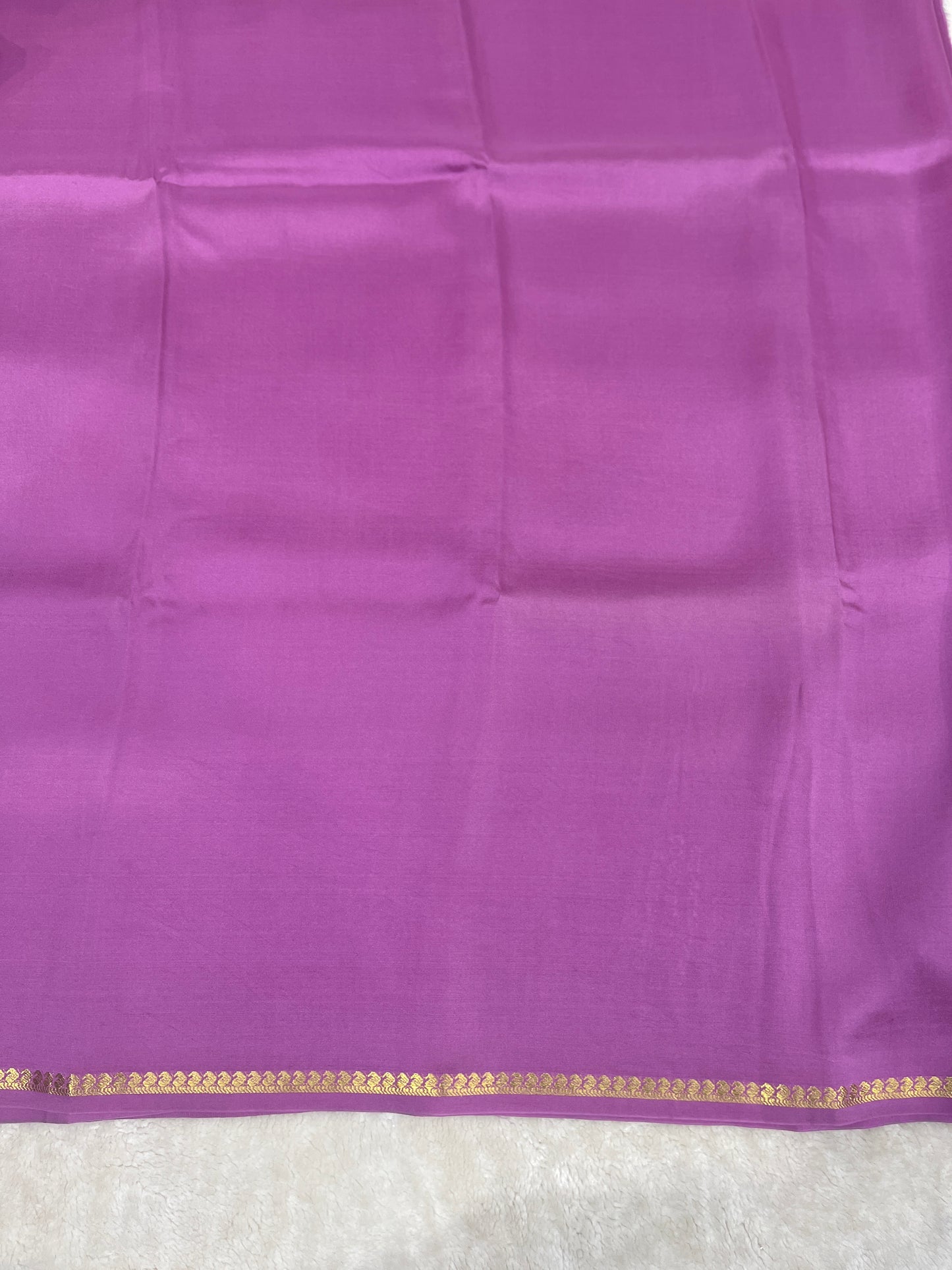 Pure Zari Mysore Silk Saree Paisely Border In Lavender With Self Color Blouse