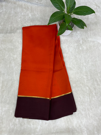 Pure Zari Mysore Silk Saree Bentex Border In Orange With Brown Contrast Color
