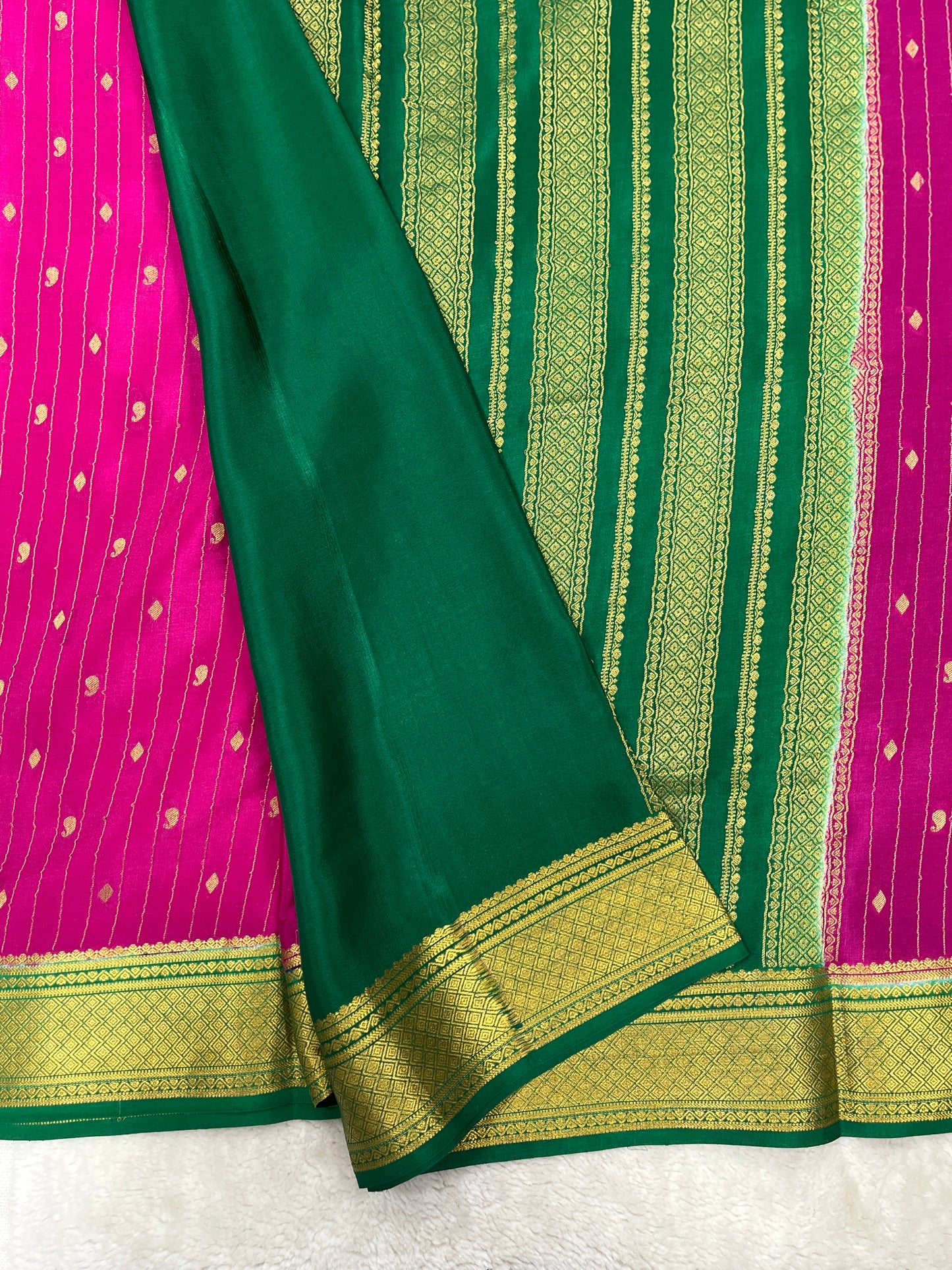 Pure Crepe Mysore Silk stripe mango Diamond butta  - 1145304