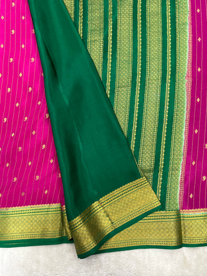 Pure Crepe Mysore Silk stripe mango Diamond butta  - 1145304