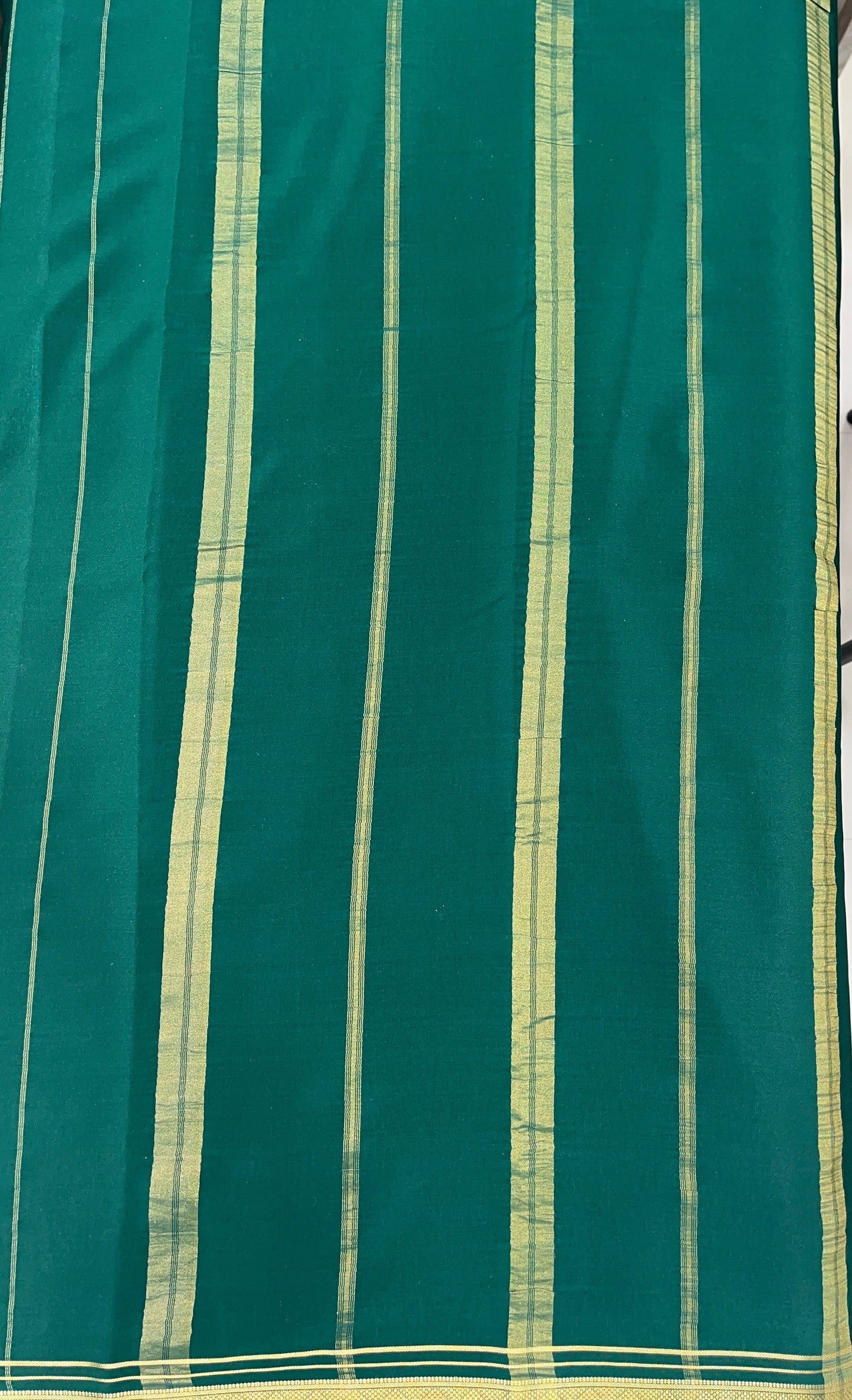 Two Line One Inch Border in Gold Lace Mysore silk saree In Self Green Color
