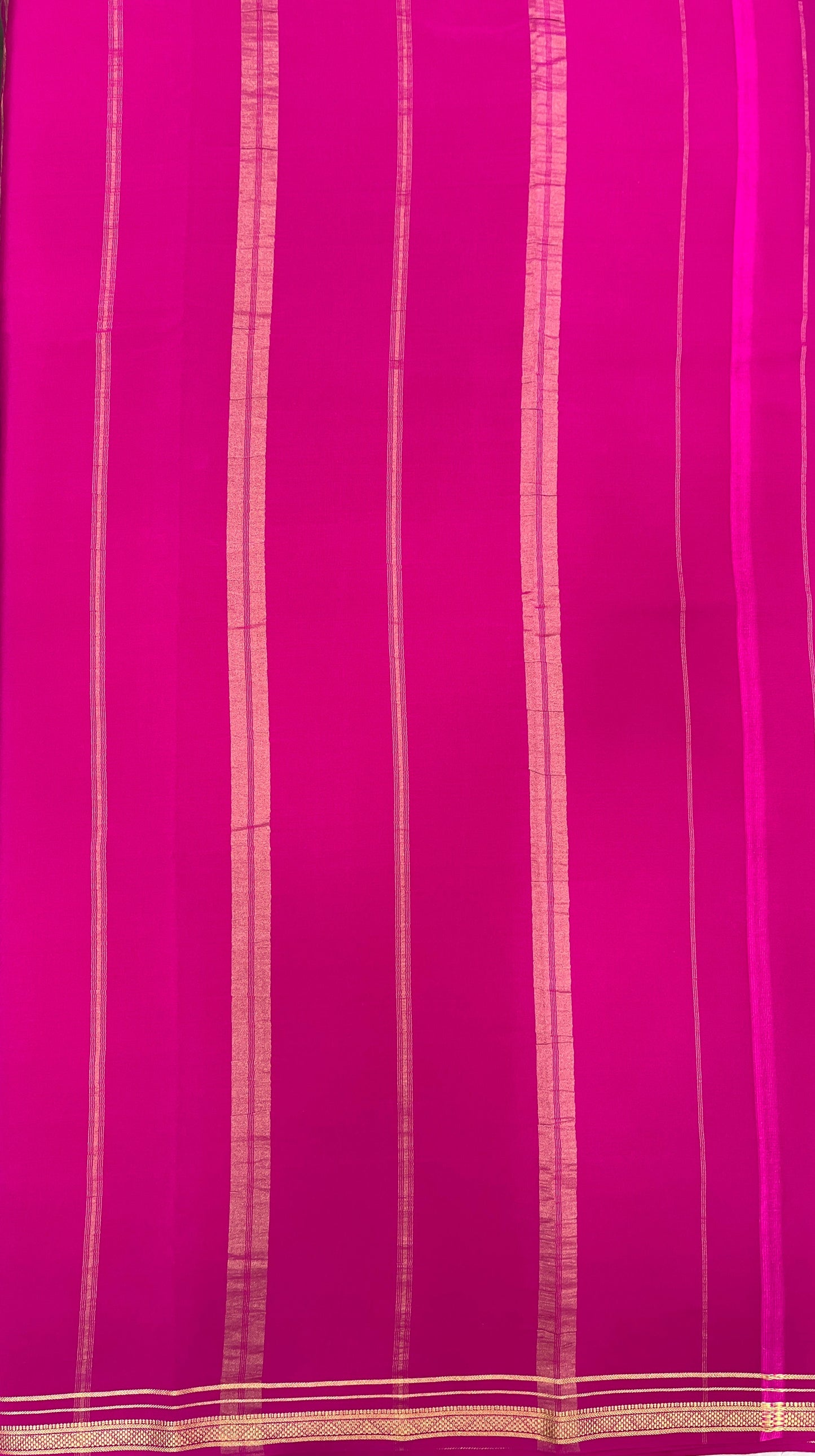 Two Line One Inch Border in Gold Lace Mysore silk saree In Orange With Pink Contrast Color