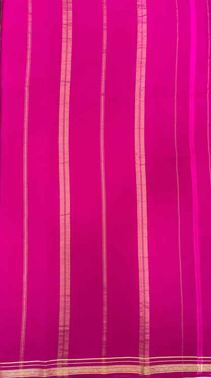 Two Line One Inch Border in Gold Lace Mysore silk saree In Orange With Pink Contrast Color