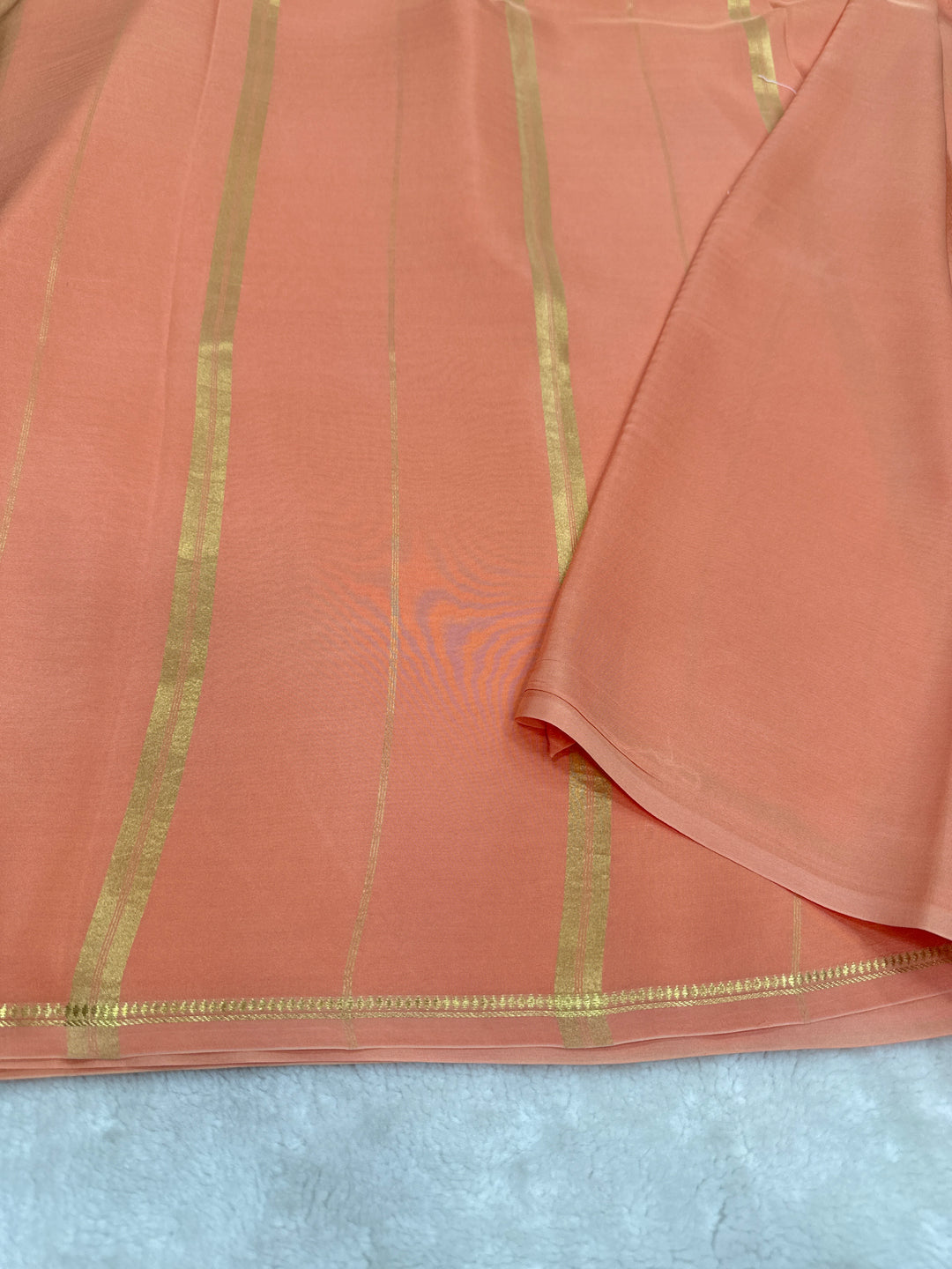 Pencil Border Pure Mysore Silk Saree in Pure Zari Sunset Orange Color With Self Color Blouse