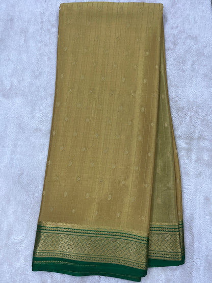 Pure Crepe Mysore Silk stripe mango Diamond butta  - 1145304