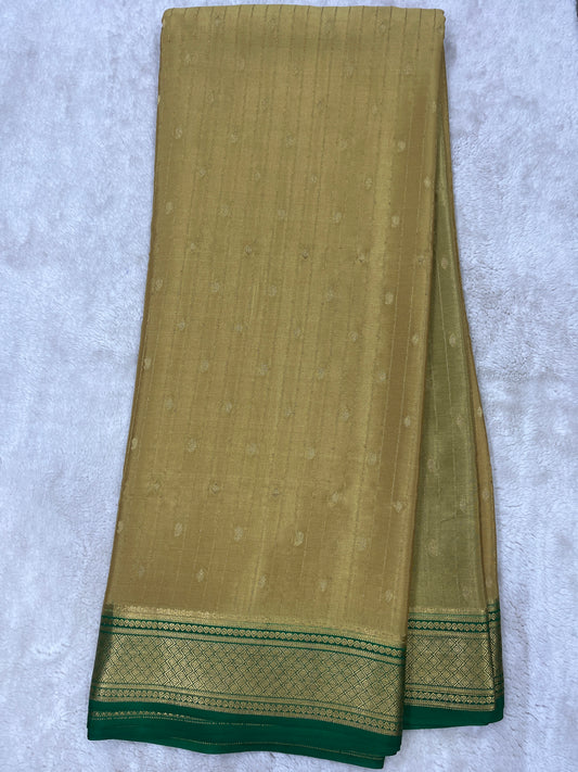Pure Crepe Mysore Silk stripe mango Diamond butta  - 1145304