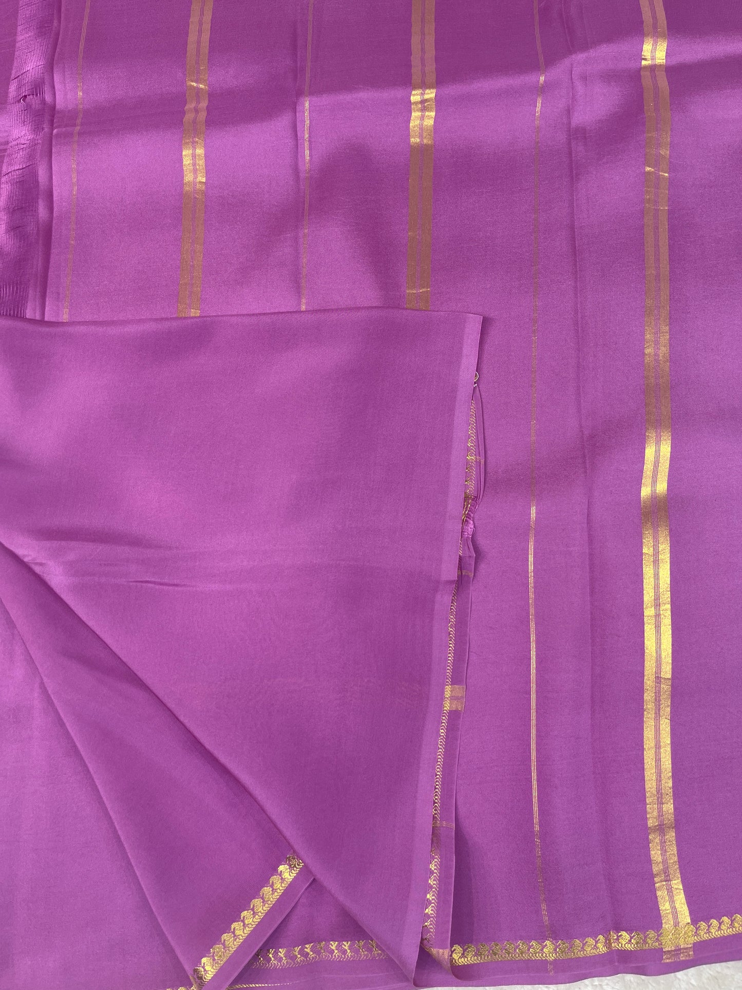 Pure Zari Mysore Silk Saree Paisely Border In Lavender With Self Color Blouse