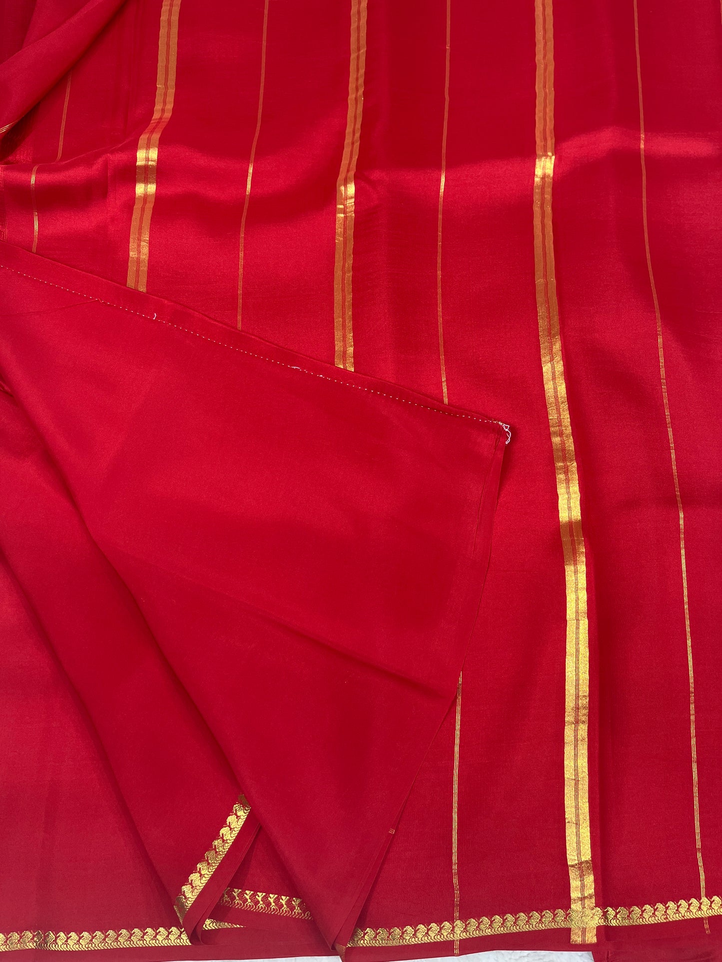 Pure Zari Mysore Silk Saree Paisely Border In Red With Self Color Blouse