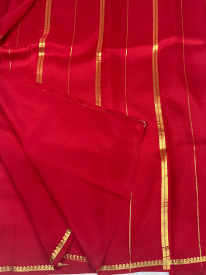 Pure Zari Mysore Silk Saree Paisely Border In Red With Self Color Blouse
