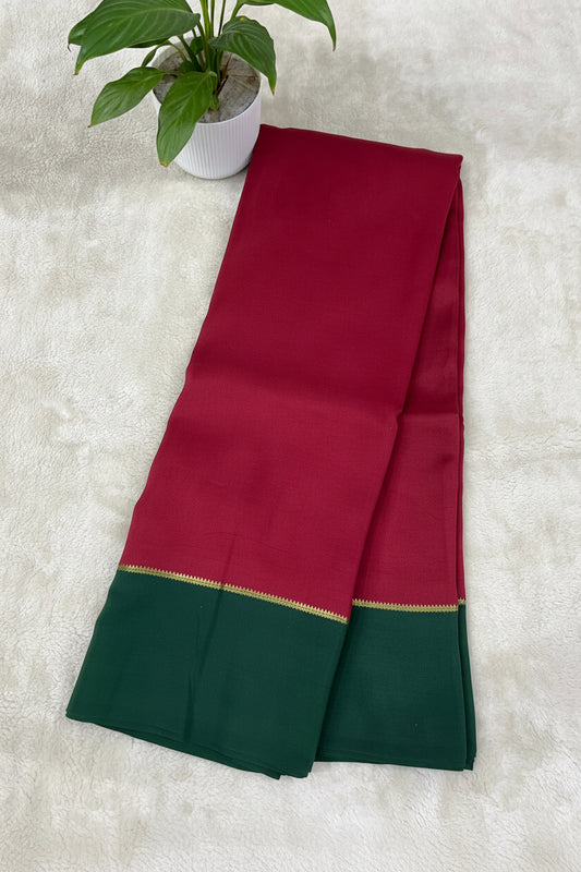 Pure Zari Mysore Silk Saree Bentex Border In Red With Green Contrast Color